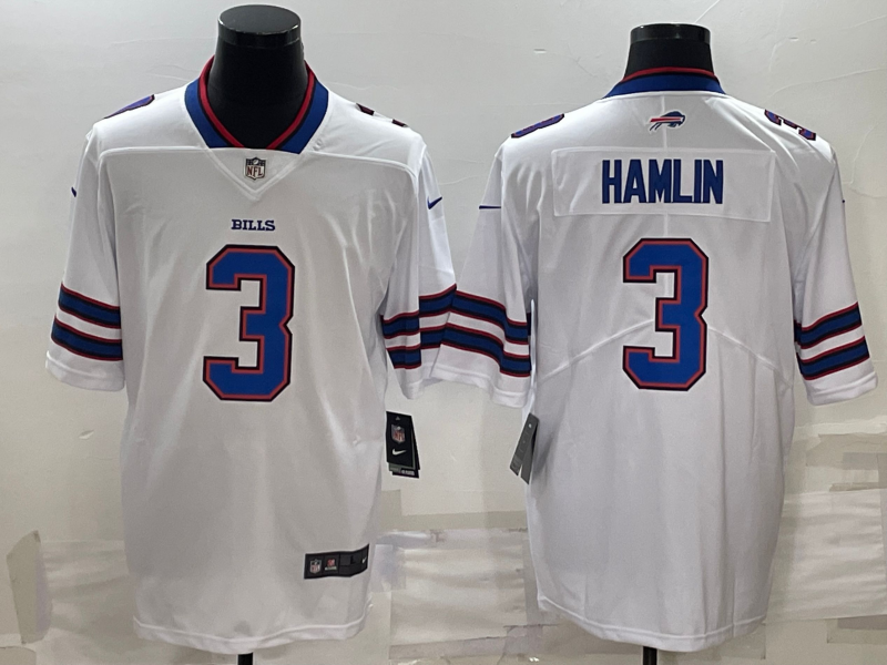 Men's Buffalo Bills Damar Hamlin #3 White Jersey Men's Buffalo Bills Damar Hamlin #3 White Jersey